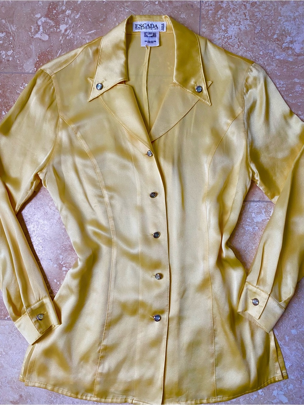 Vintage Escada by Margaretha Rey Canary Yellow Silk Blouse, 34